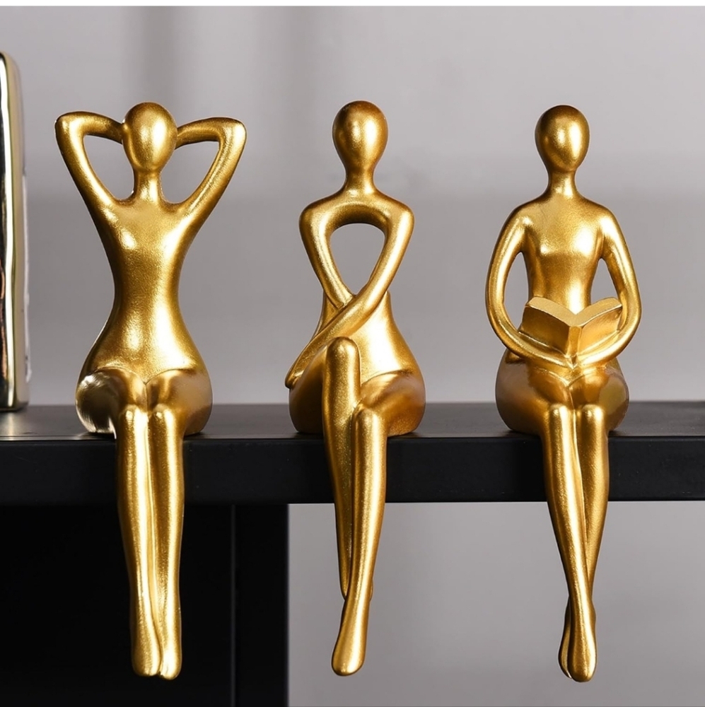 Elegant Gold Figurine Set for Home Decor - Picture 2 of 5
